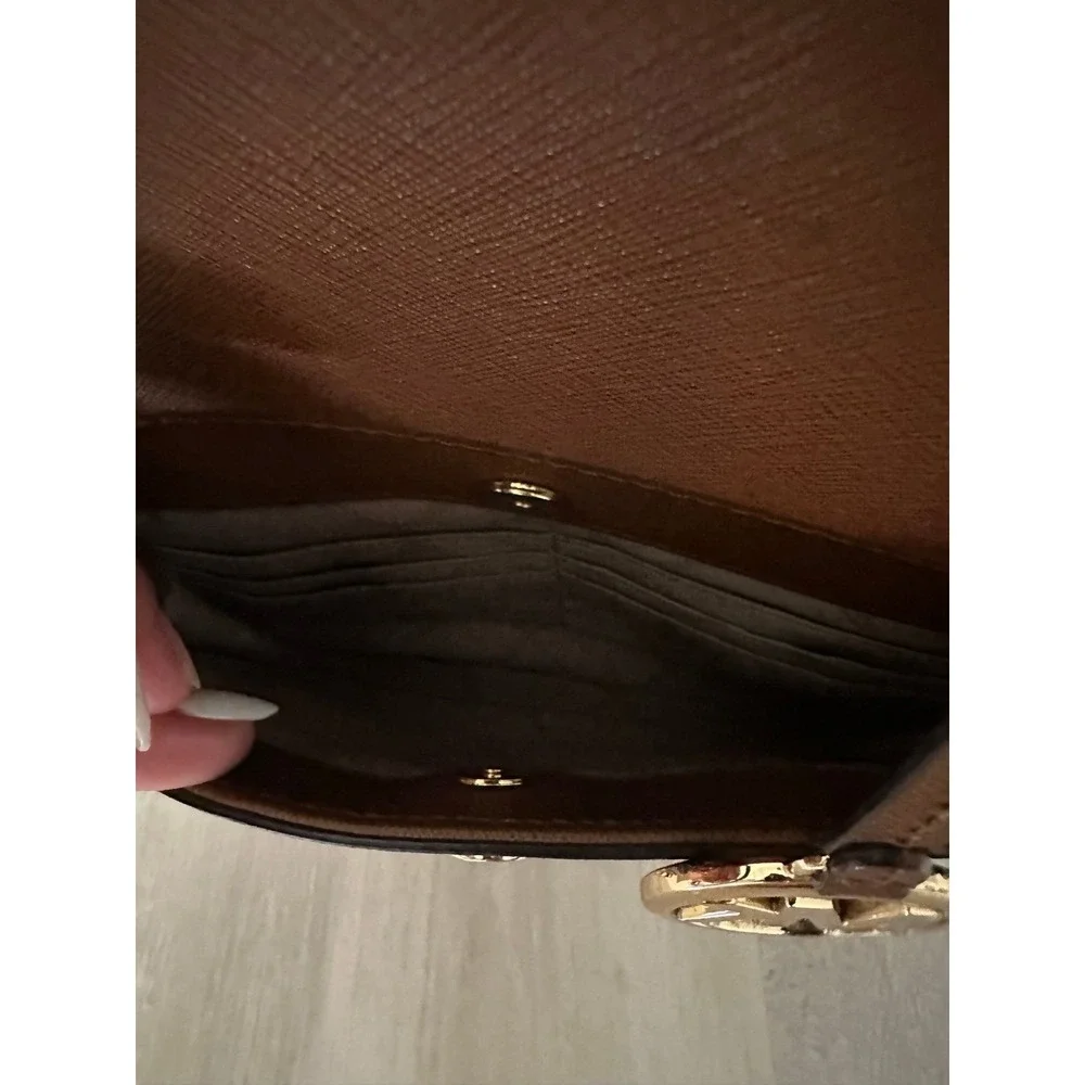 Michael Kors Brown Leather‎ Tote Bag Gold Tone MK Logo